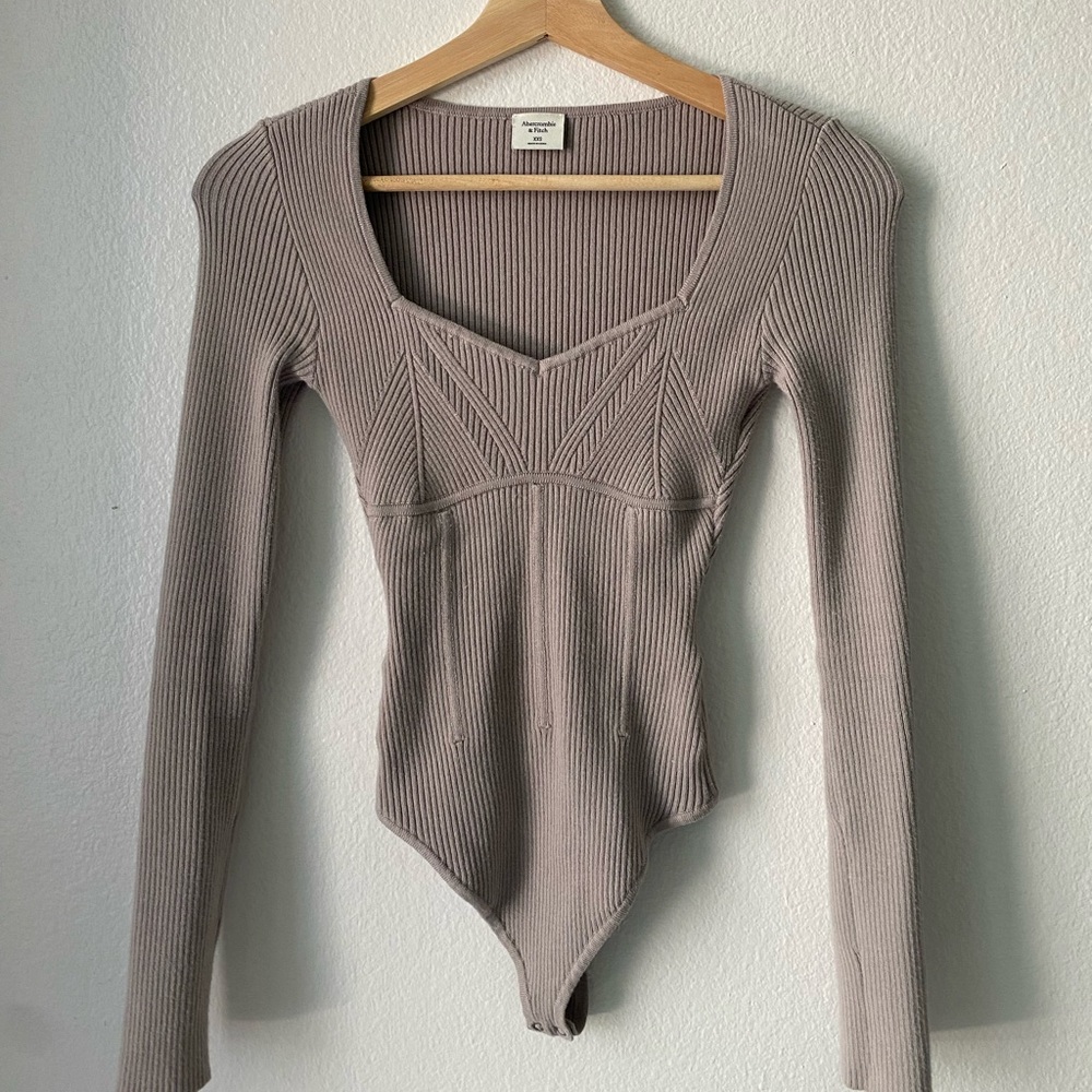 Abercrombie Beige Knit Long Sleeve Bodysuit